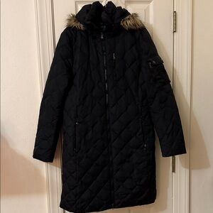 Lauren Ralph Lauren Black Quilted Coat with Fur Trim